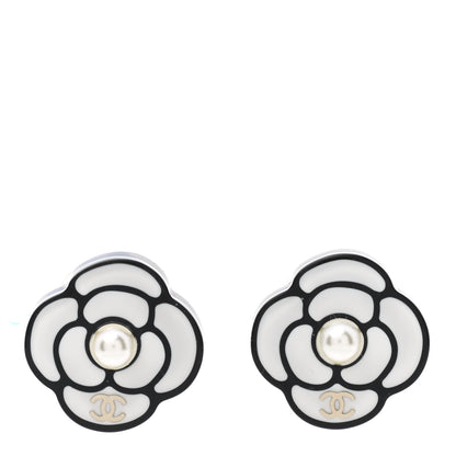 Chanel Resin Camellia CC Earrings Black 1 of 5