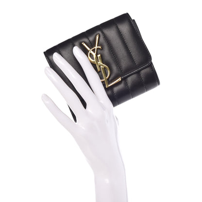 Saint Laurent Lambskin Matelasse Monogram Vicky Tri-Fold Wallet Black 2 of 8