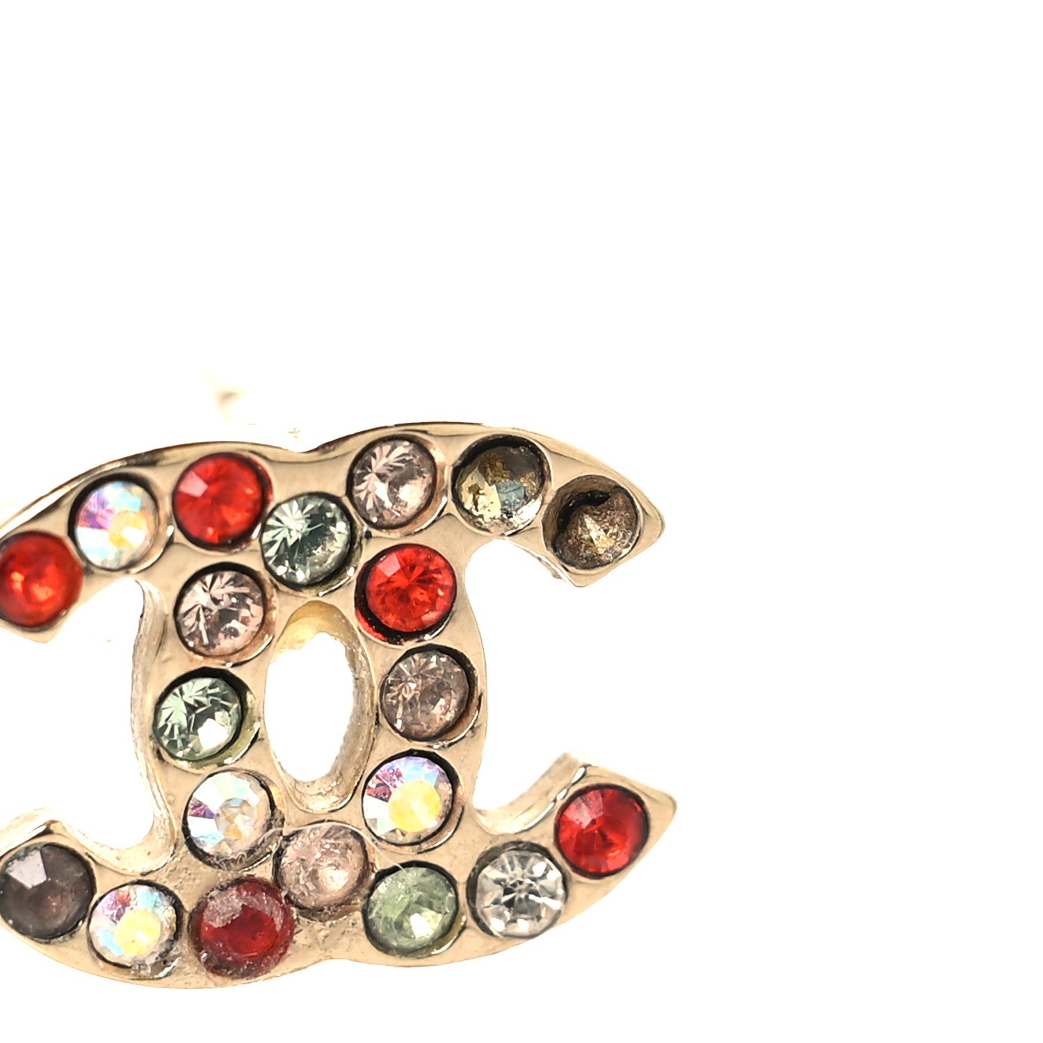 Chanel Metal Crystal CC Earrings Gold Multicolor 5 of 5