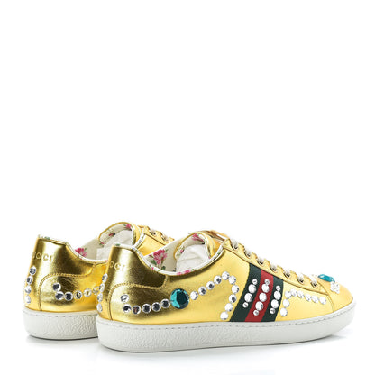 Gucci Metallic Nappa Crystal Web Womens Ace Sneakers 38 Oro Vecchio 4 of 8