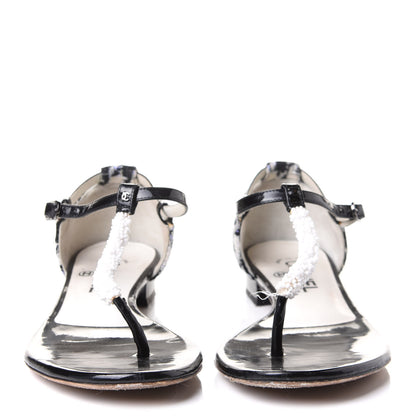 Chanel Patent Tweed CC Sandals 37.5 Black 2 of 8