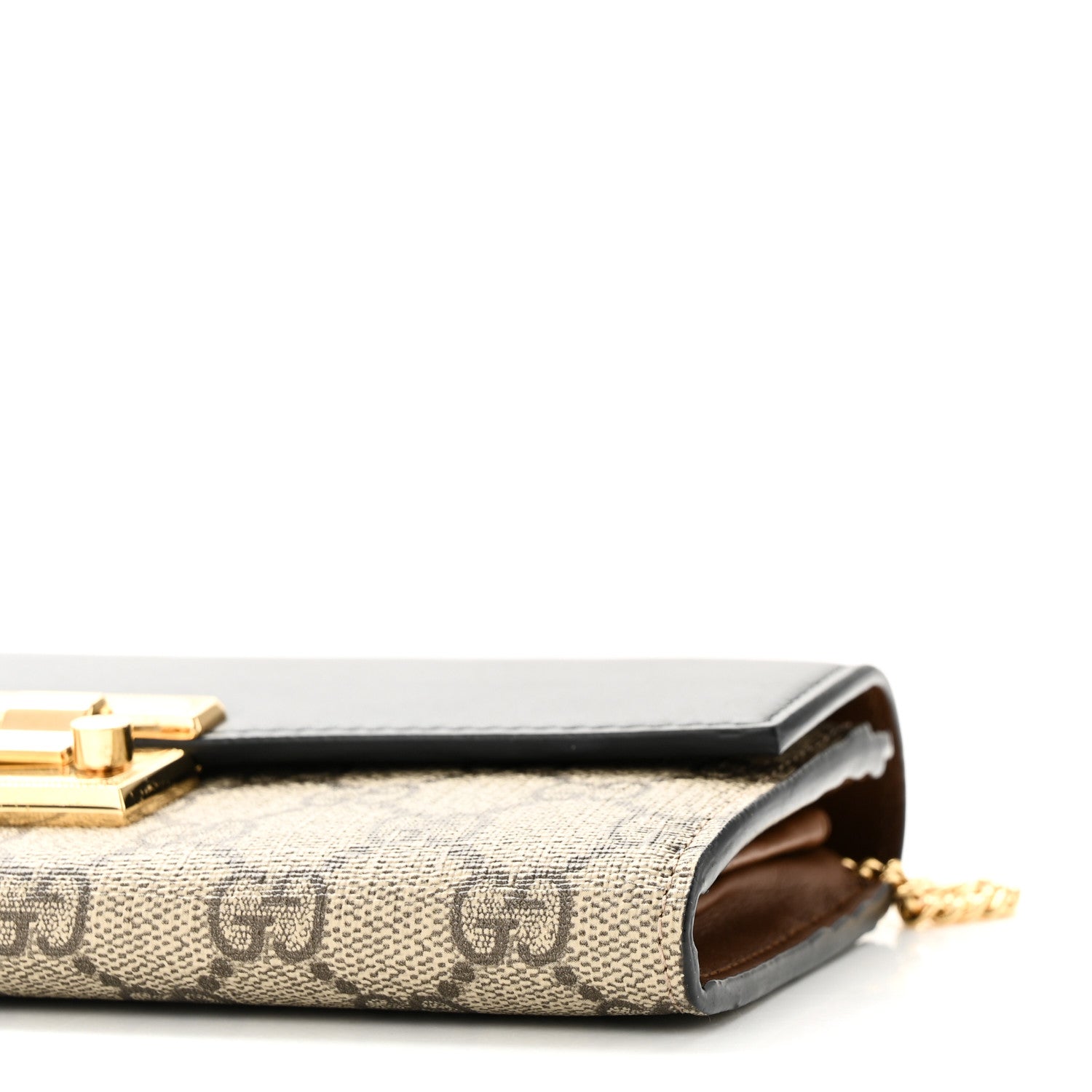 Gucci GG Supreme Monogram Moon Calfskin Padlock Continental Chain Wallet Beige Ebony Black 9 of 9