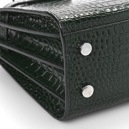 Saint Laurent Calfskin Crocodile Embossed Nano Sac De Jour Dark Green 7 of 8