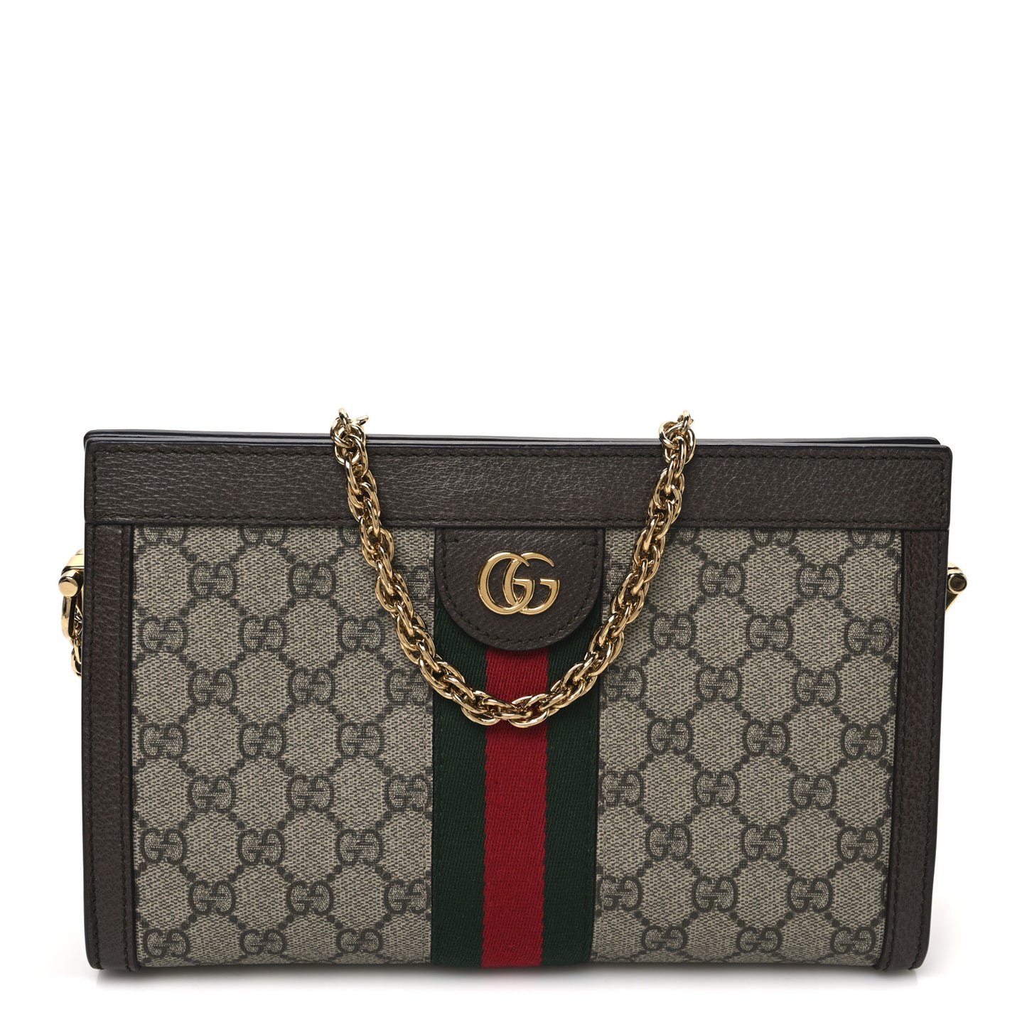 GG Supreme Monogram Web Small Ophidia Chain Shoulder Bag Brown