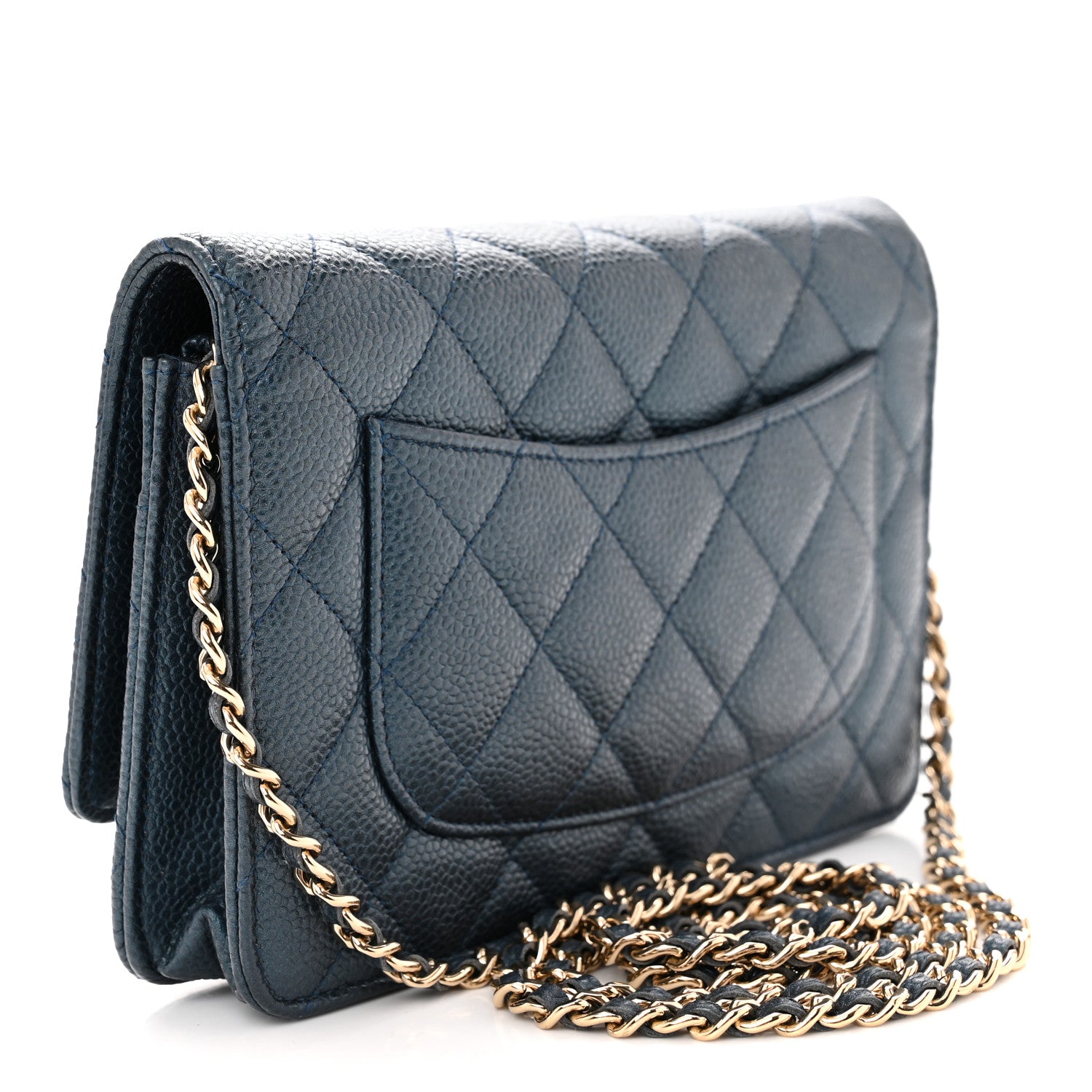 Chanel Caviar Quilted Wallet on Chain WOC Navy Blue 3 of 12