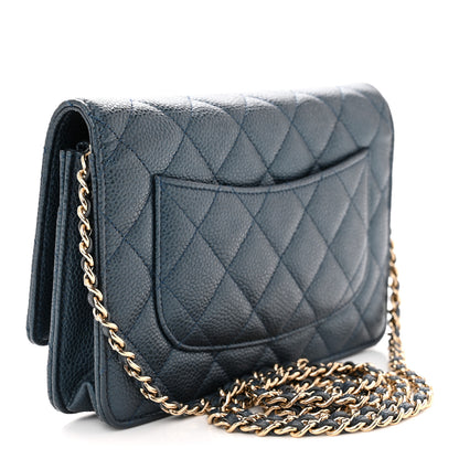 Chanel Caviar Quilted Wallet on Chain WOC Navy Blue 3 of 12