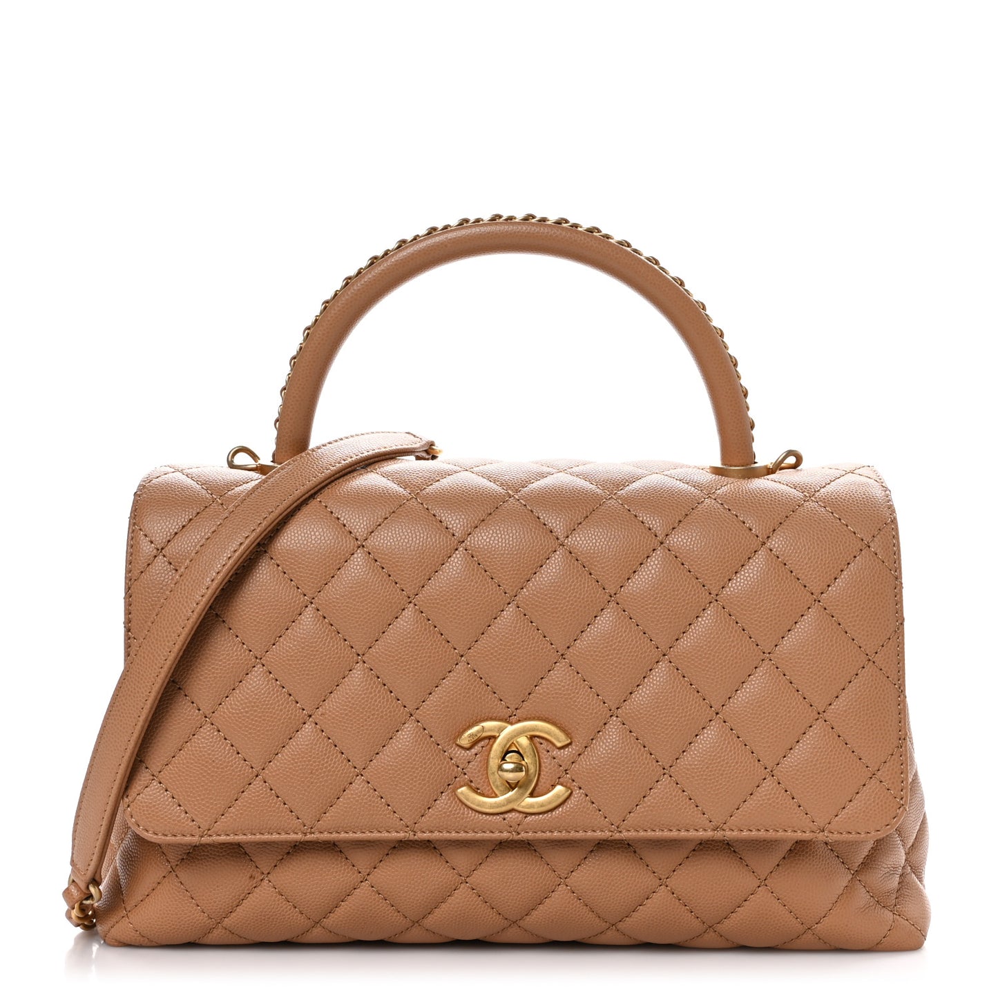 Caviar Quilted Small Coco Chain Handle Flap Brown