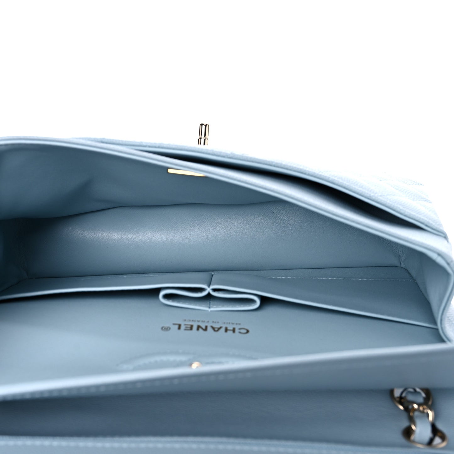 Caviar Quilted Medium Double Flap Light Blue