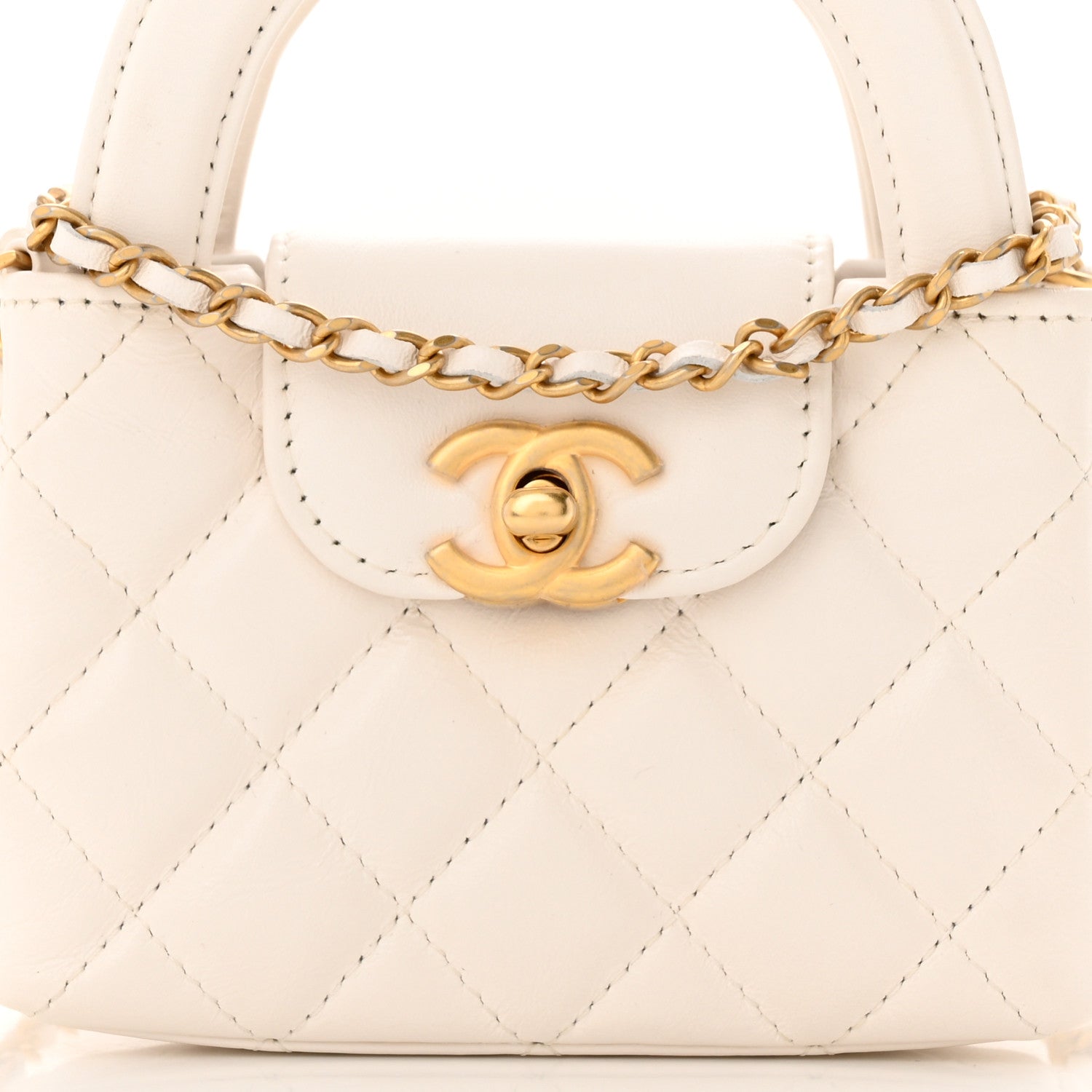 Chanel Shiny Aged Calfskin Quilted Mini Nano Kelly Shopper White 8 of 11