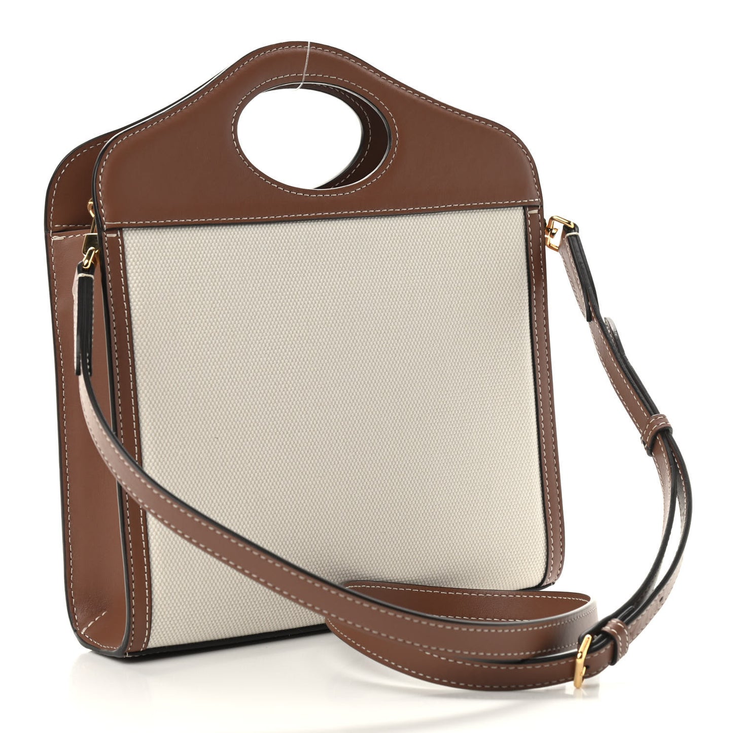 Canvas Smooth Calfskin Two Tone Mini Pocket Bag Natural Malt Brown