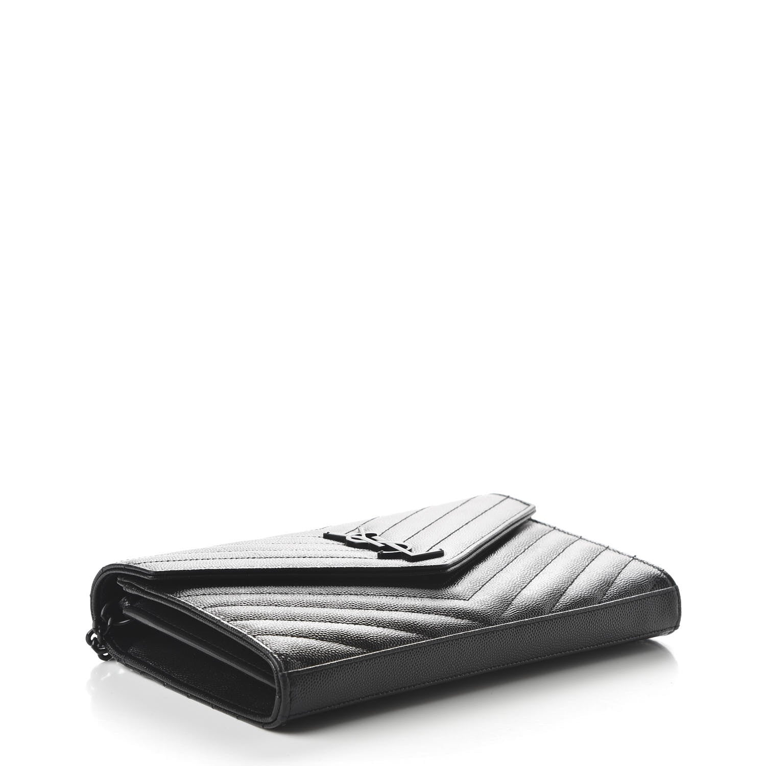 Saint Laurent Grain De Poudre Matelasse Chevron Monogram Chain Wallet Black 4 of 9