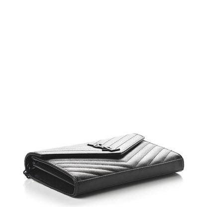 Saint Laurent Grain De Poudre Matelasse Chevron Monogram Chain Wallet Black 4 of 9