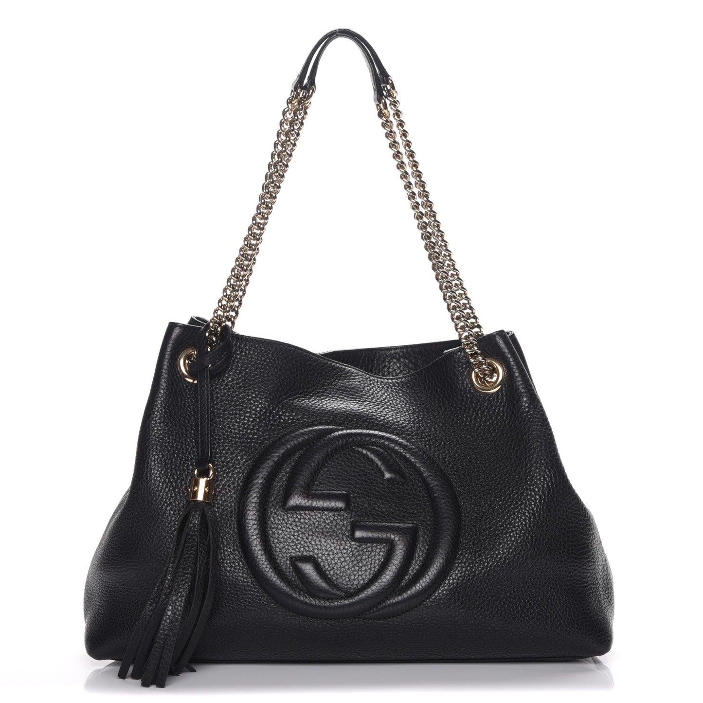 Pebbled Calfskin Medium Soho Chain Shoulder Bag Black