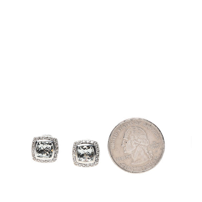 David Yurman Sterling Silver Diamond Prasiolite 7mm Petite Albion Earrings 2 of 4