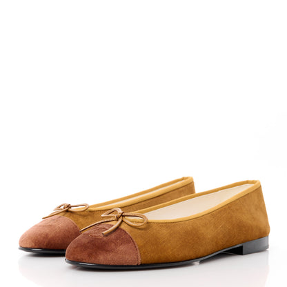 Chanel Velvet Cap Toe CC Ballerina Flats 39 Brown Light Brown 2 of 9