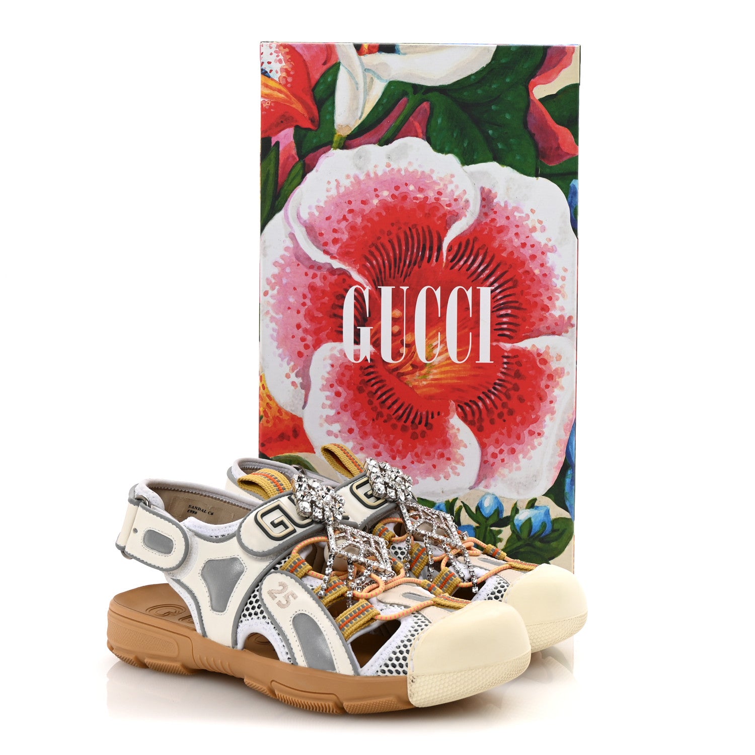 Gucci Mesh Fabric Tinsel Sport Sandals 37 White Silver 9 of 9