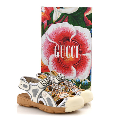 Gucci Mesh Fabric Tinsel Sport Sandals 37 White Silver 9 of 9