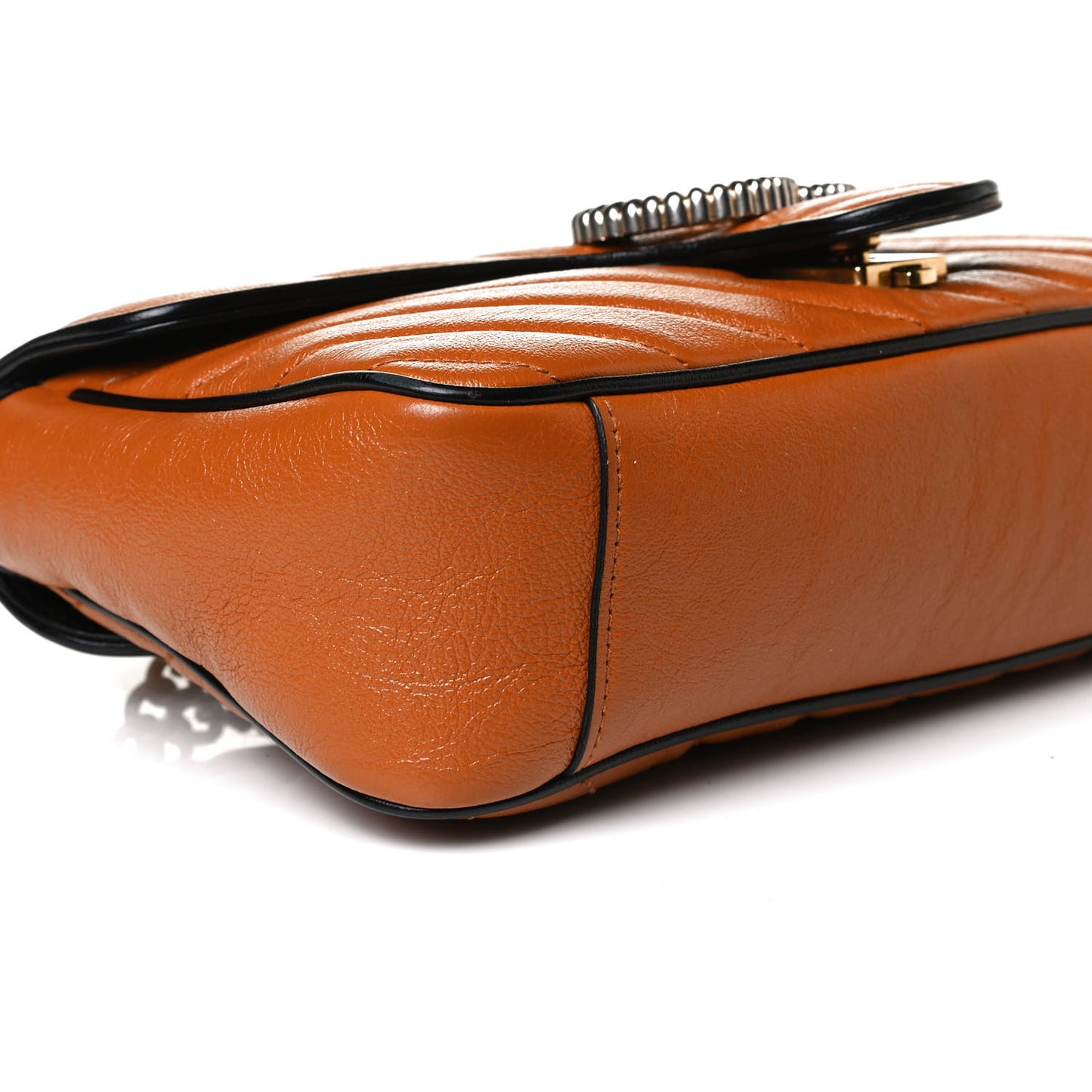 Vintage Effect Calfskin Matelasse Diagonal Small Torchon GG Marmont Shoulder Bag Cognac Black