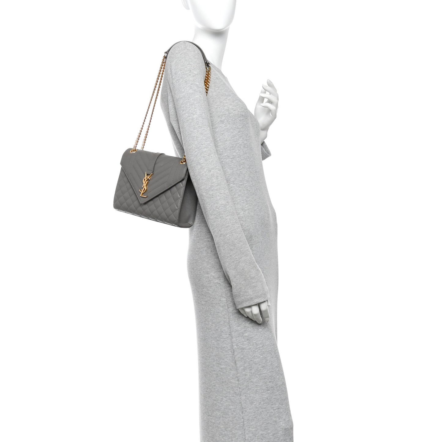 Grain De Poudre Textured Mixed Matelasse Triquilt Medium Monogram Satchel Greyish Brown