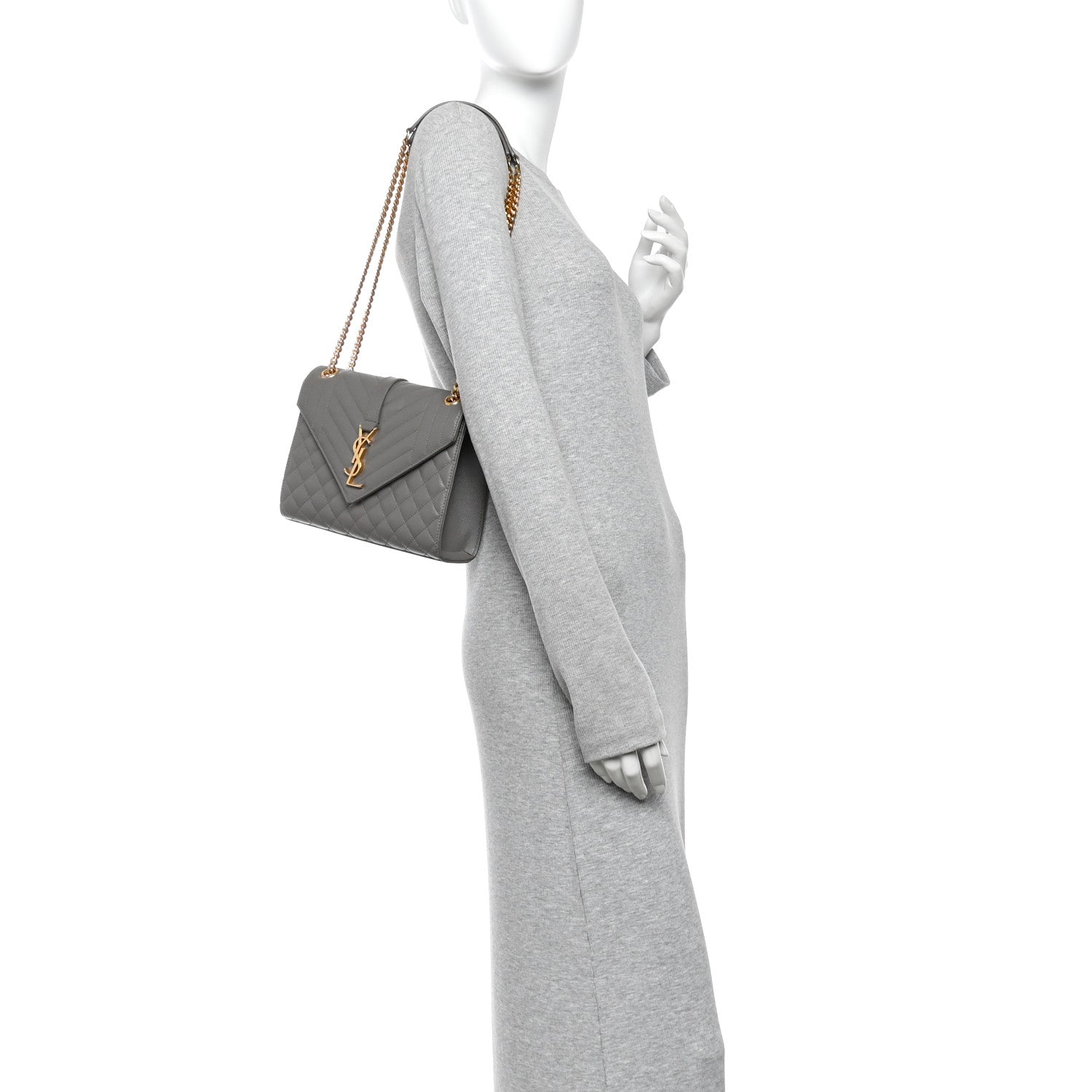 Saint Laurent Grain De Poudre Textured Mixed Matelasse Triquilt Medium Monogram Satchel Greyish Brown 2 of 10
