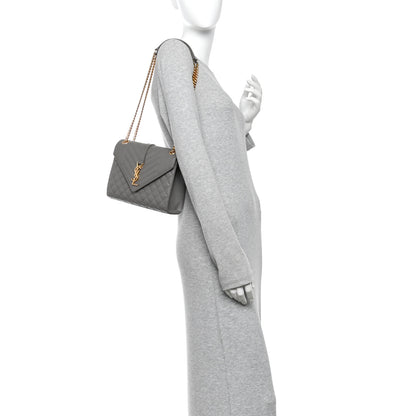 Saint Laurent Grain De Poudre Textured Mixed Matelasse Triquilt Medium Monogram Satchel Greyish Brown 2 of 10