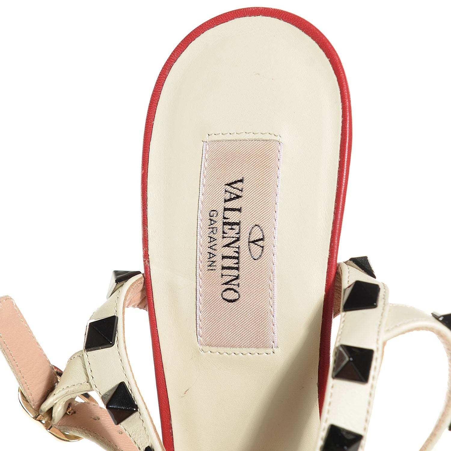 Valentino Garavani Nappa Rockstud Ankle Strap Low Heel Pumps 37 Red Ivory 7 of 7