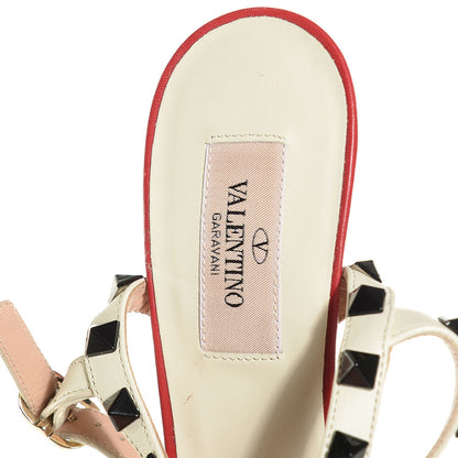 Valentino Garavani Nappa Rockstud Ankle Strap Low Heel Pumps 37 Red Ivory 7 of 7