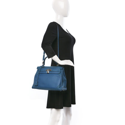 Hermes Swift Grain d'H Ghillies Kelly 35 Bleu Izmir 2 of 15