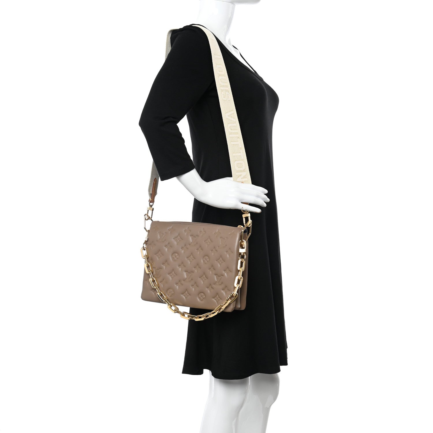 Louis Vuitton Lambskin Embossed Monogram Coussin PM Taupe 2 of 9