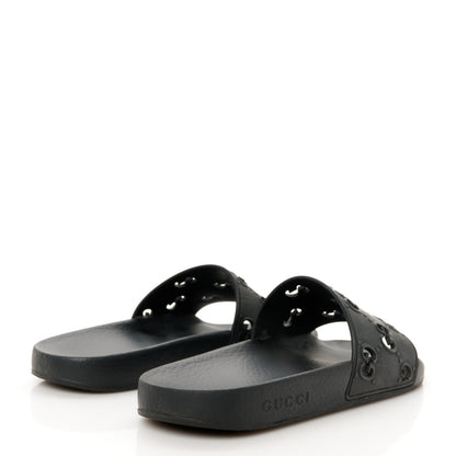 Gucci Rubber GG Monogram Perforated Womens Slide Sandals 40 Black 10 of 18