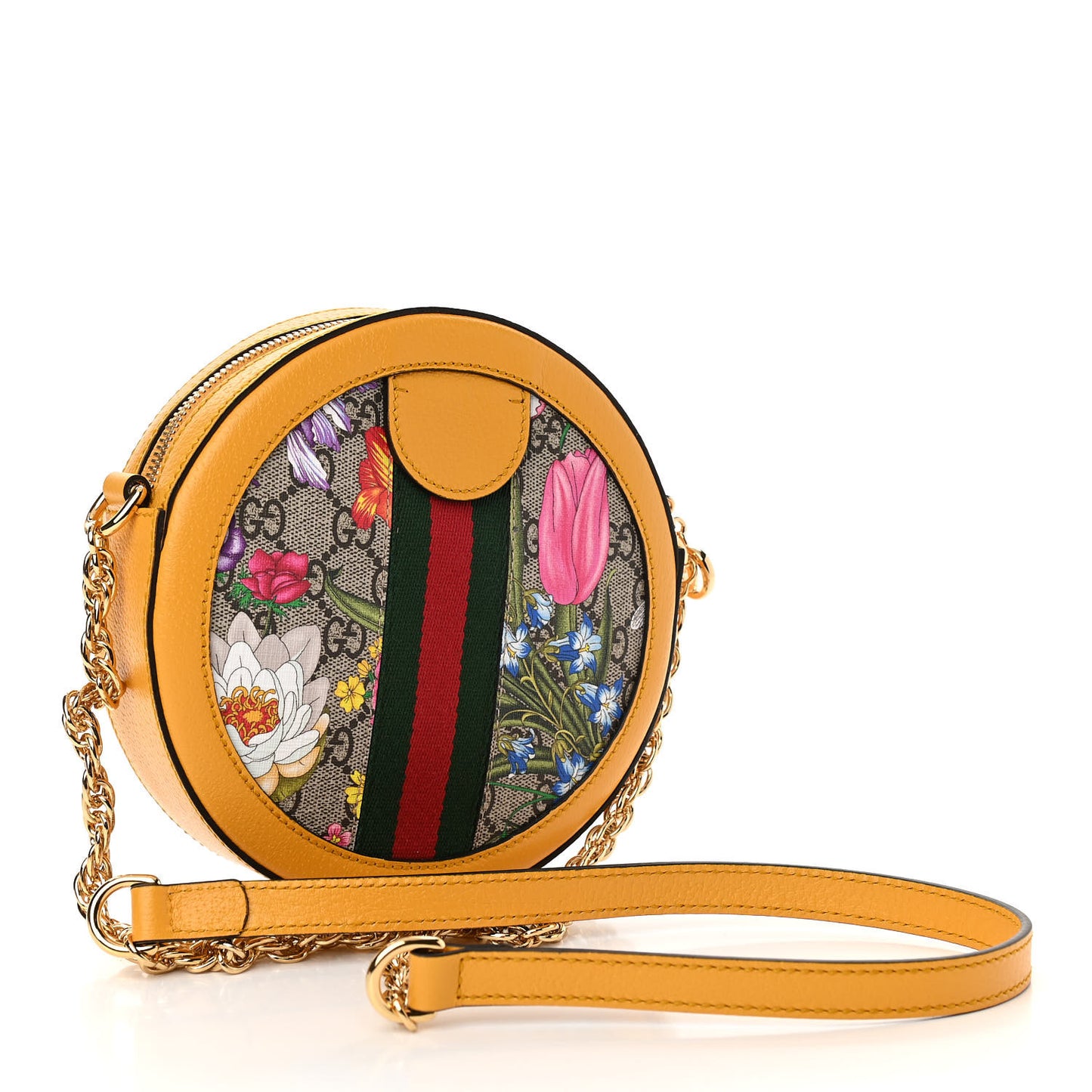 GG Supreme Monogram Flora Web Mini Ophidia Round Shoulder Bag Beige Multicolor Crop