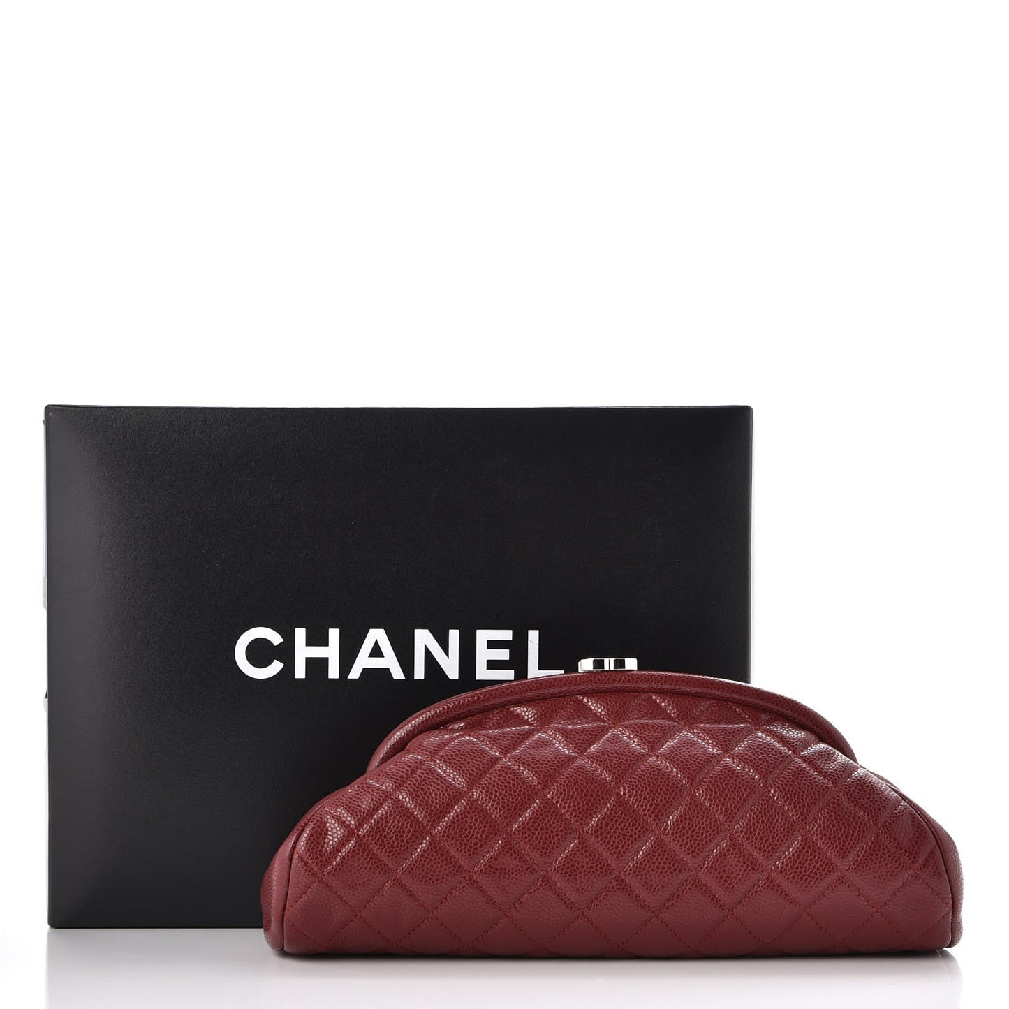 Caviar Quilted Timeless Clutch Dark Red