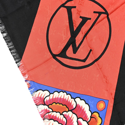 Louis Vuitton Silk Wool Monogram Kabuki Stickers Shawl Black 4 of 5