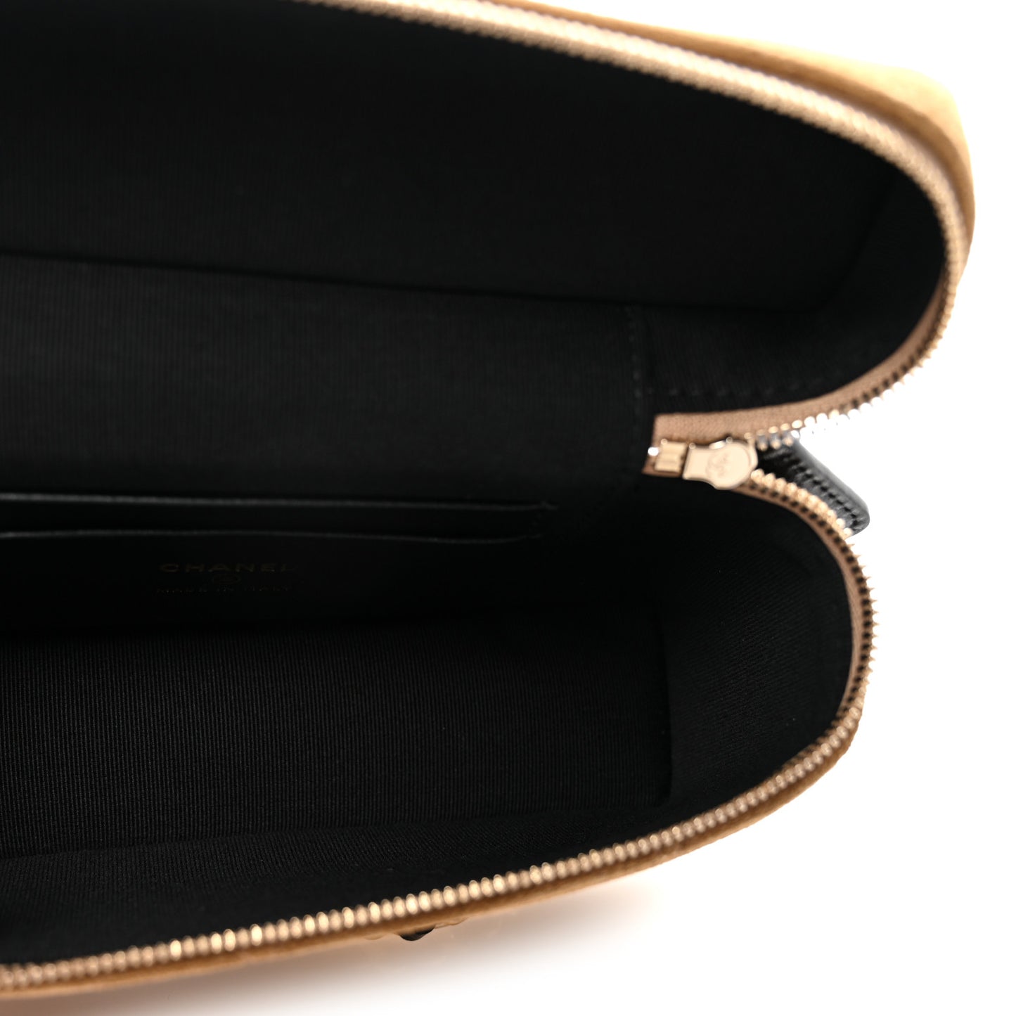 Suede Calfskin Shiny Lambskin Quilted Top Handle Slim Vanity Case With Chain Beige Black