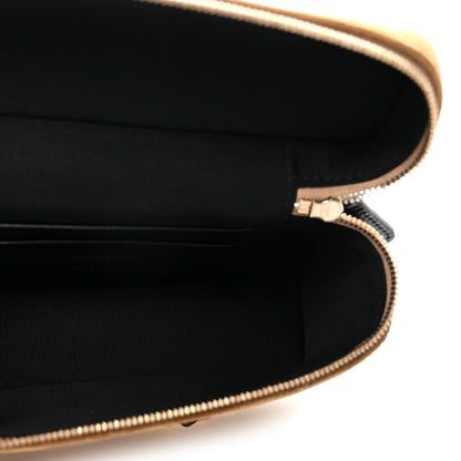 Chanel Suede Calfskin Shiny Lambskin Quilted Top Handle Slim Vanity Case With Chain Beige Black 5 of 11