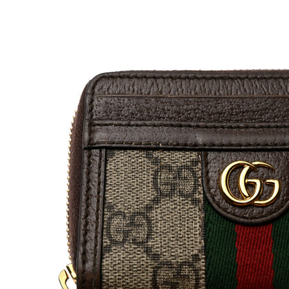 Gucci GG Supreme Monogram Textured Dollar Calfskin Web Ophidia Zip Around Card Case Wallet Beige Ebony New Acero 8 of 11