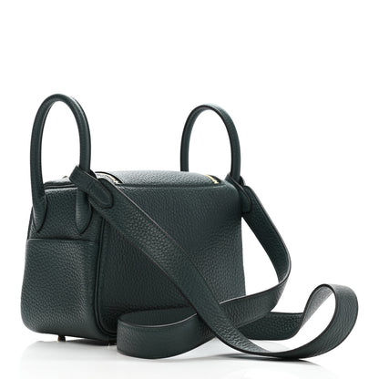 Hermes Taurillon Clemence Mini Lindy 20 Vert Cypress 3 of 11