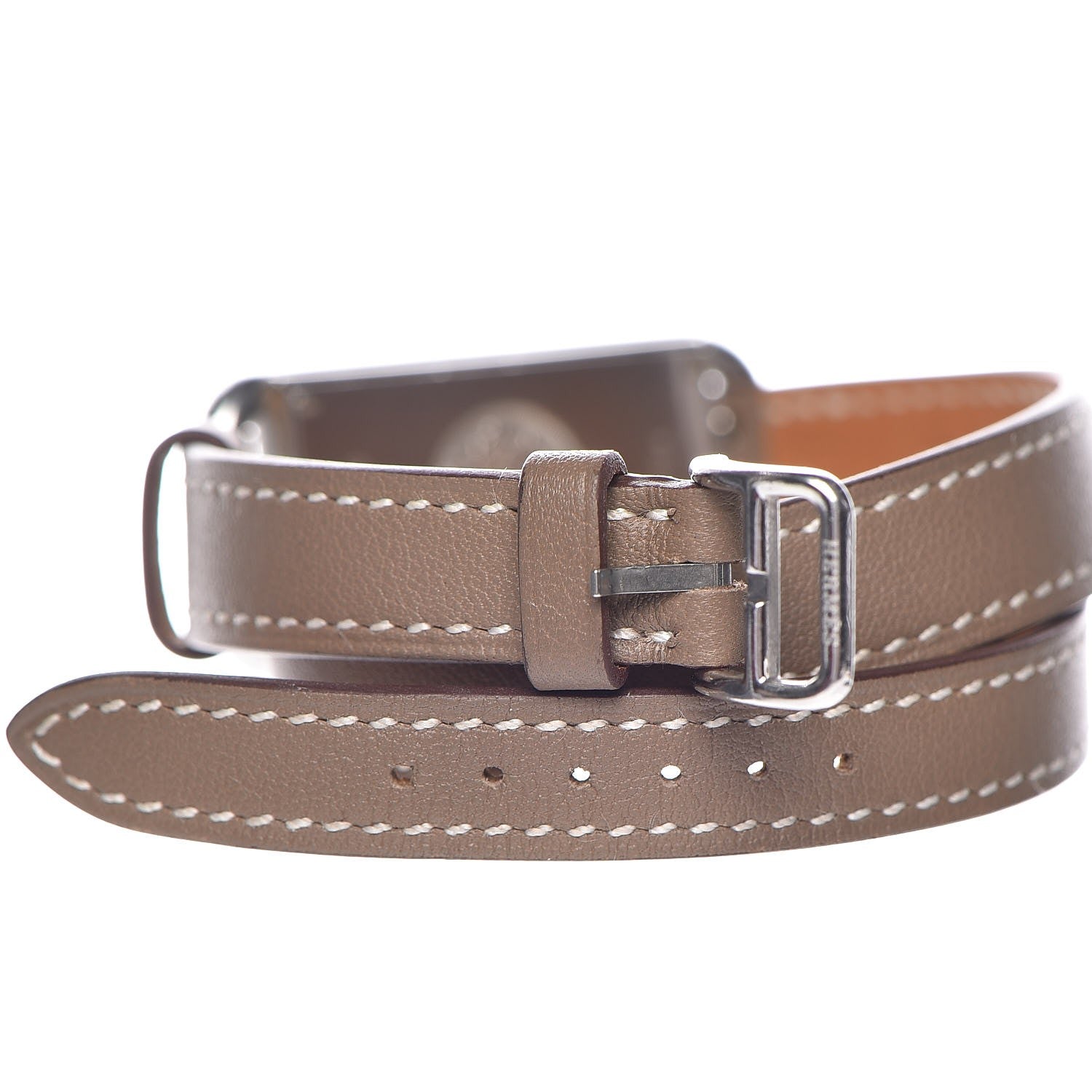 Hermes Stainless Steel Swift 20mm Cape Cod Double Tour Deux Zones Quartz Watch Etoupe 8 of 9