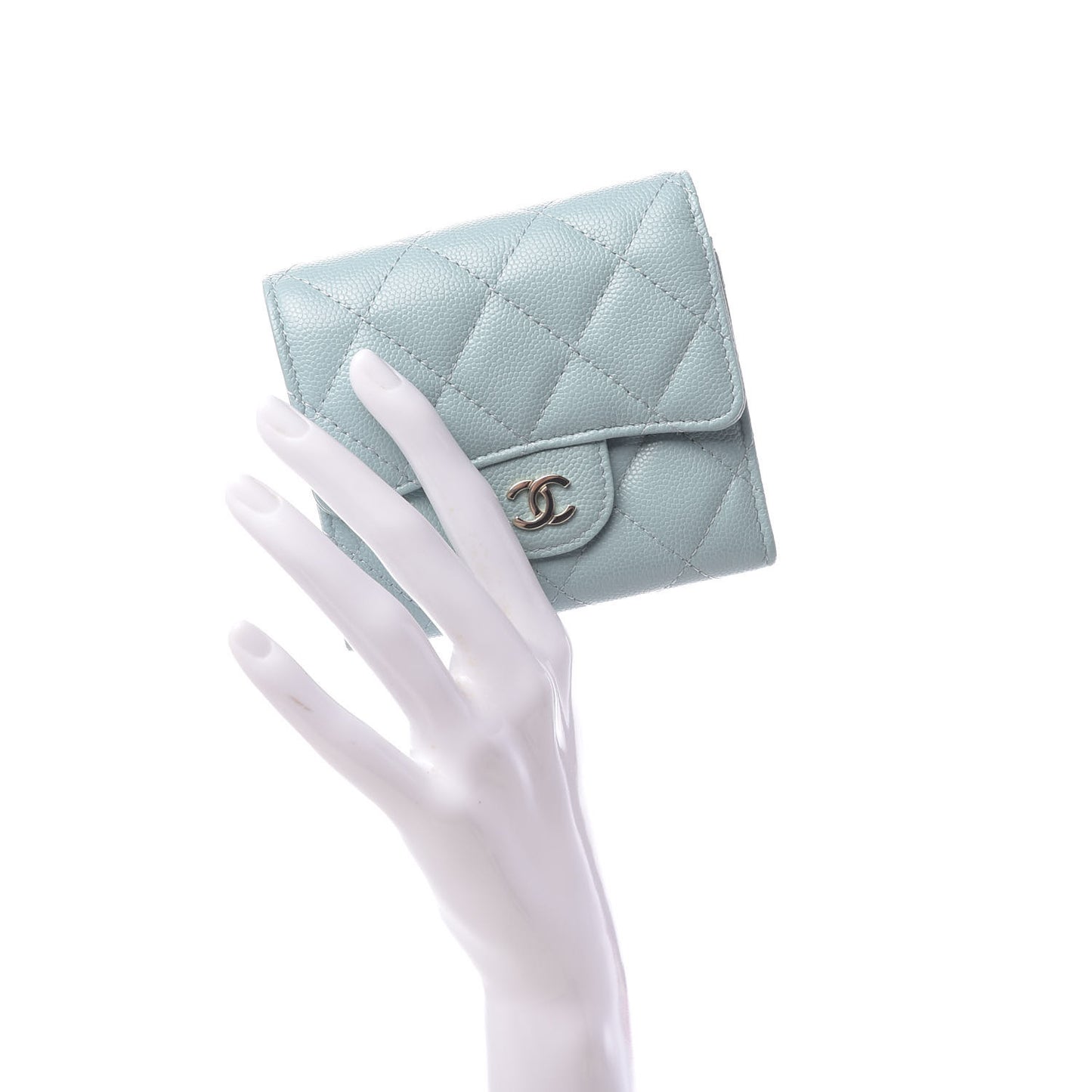 Caviar Quilted Compact Flap Wallet Light Blue