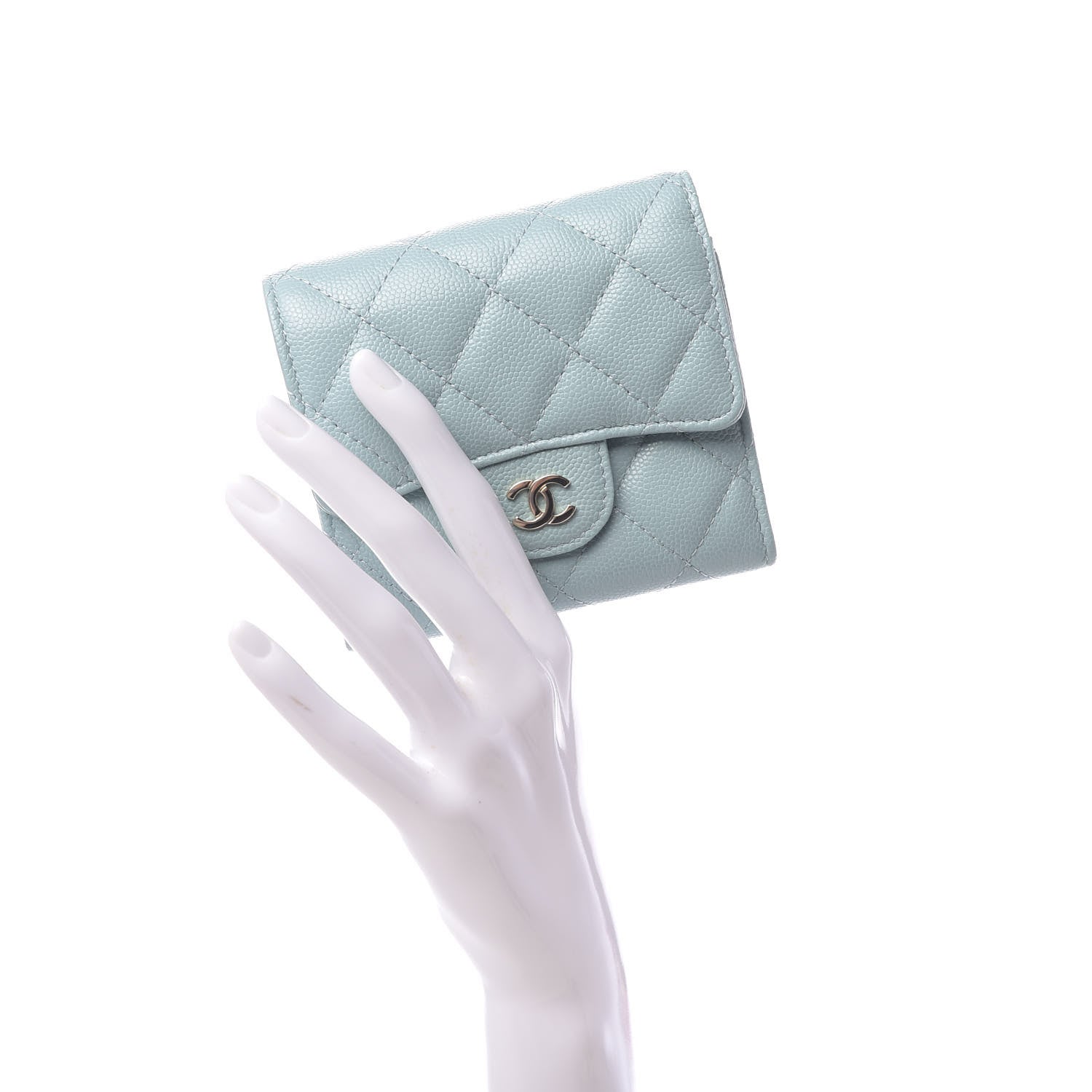 Chanel Caviar Quilted Compact Flap Wallet Light Blue 2 of 8