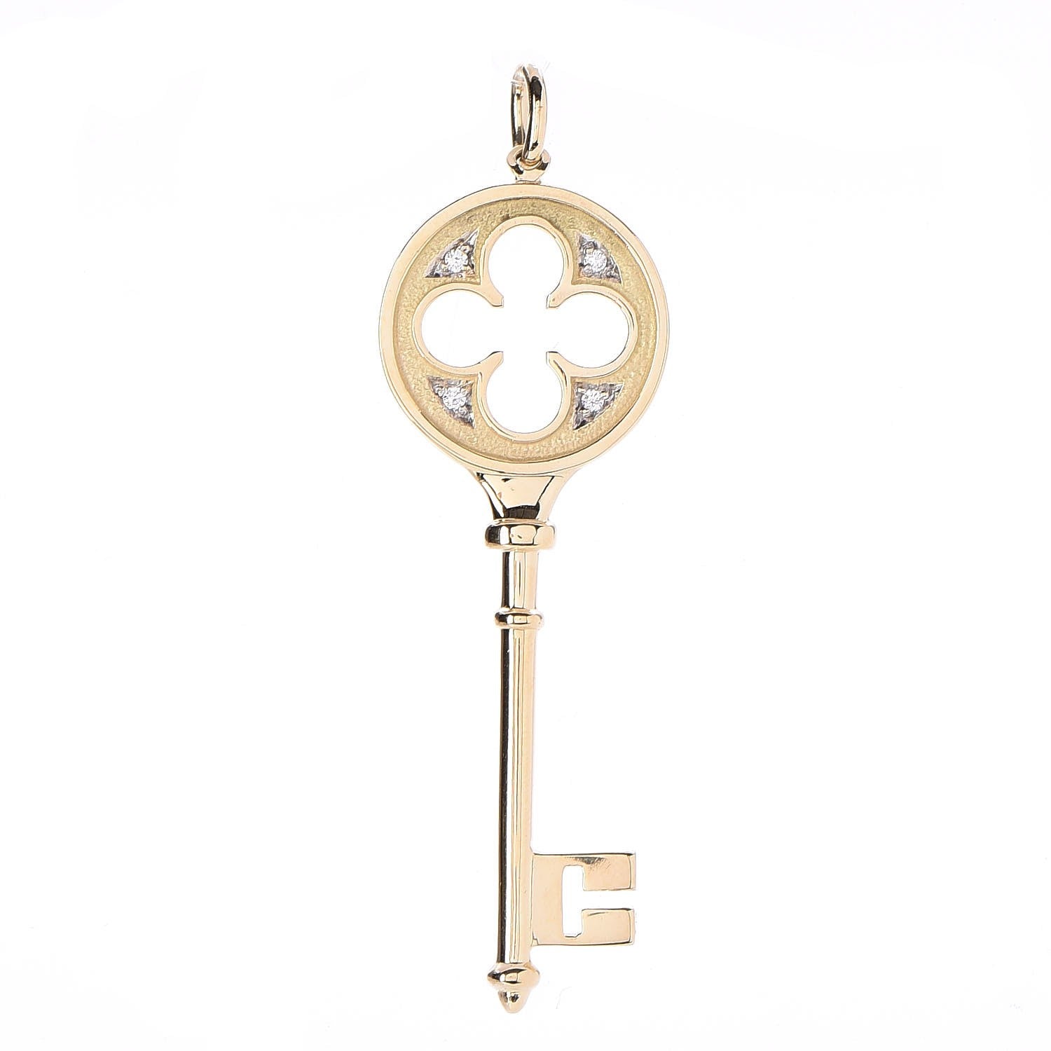 Tiffany 18K Yellow Gold Diamond Quatrefoil Key Pendant 1 of 3