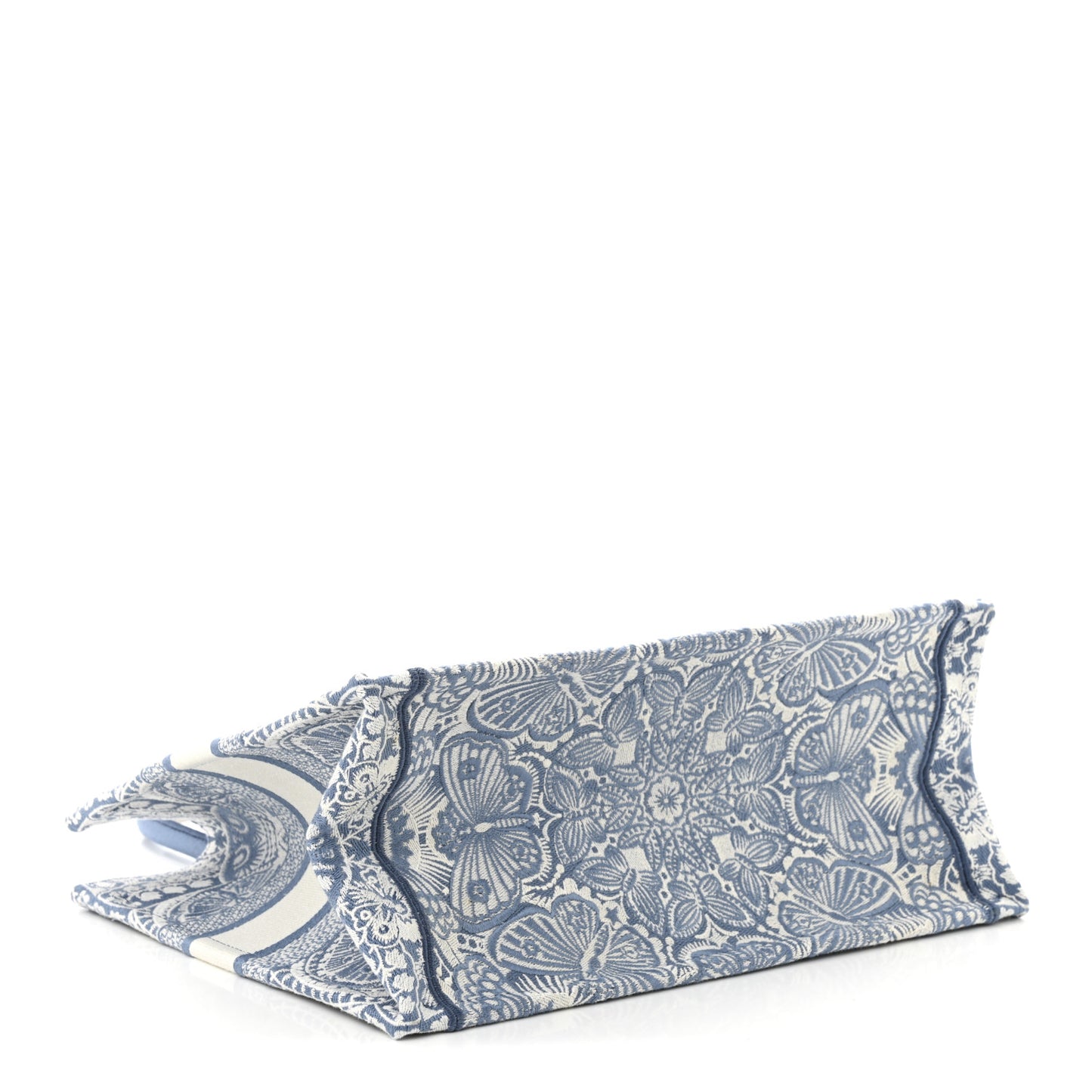 Canvas Embroidered Medium Butterfly Book Tote Azur White