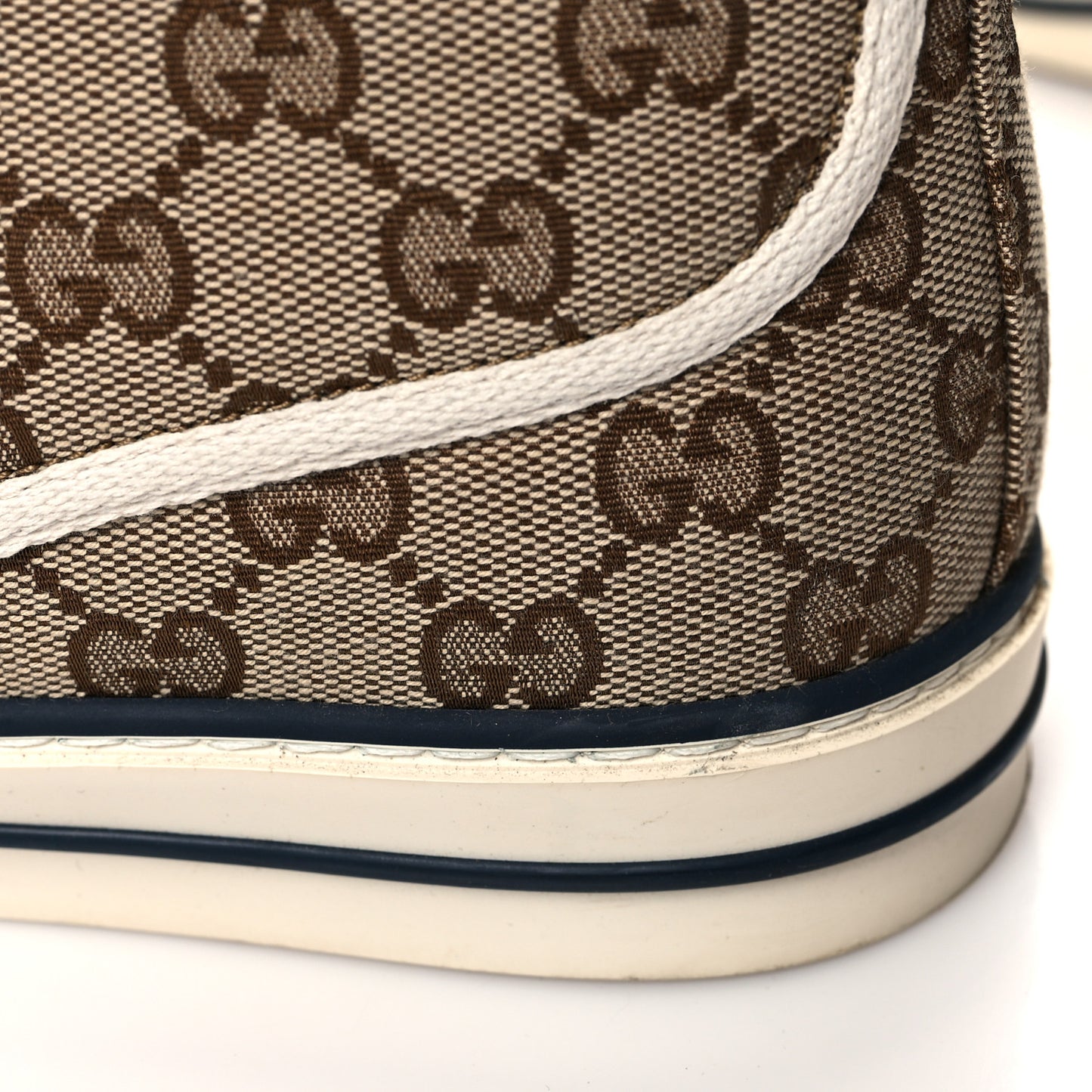 GG Monogram Web Womens 1977 Tennis High Top Sneakers 40.5 Beige Ebony Mystic White