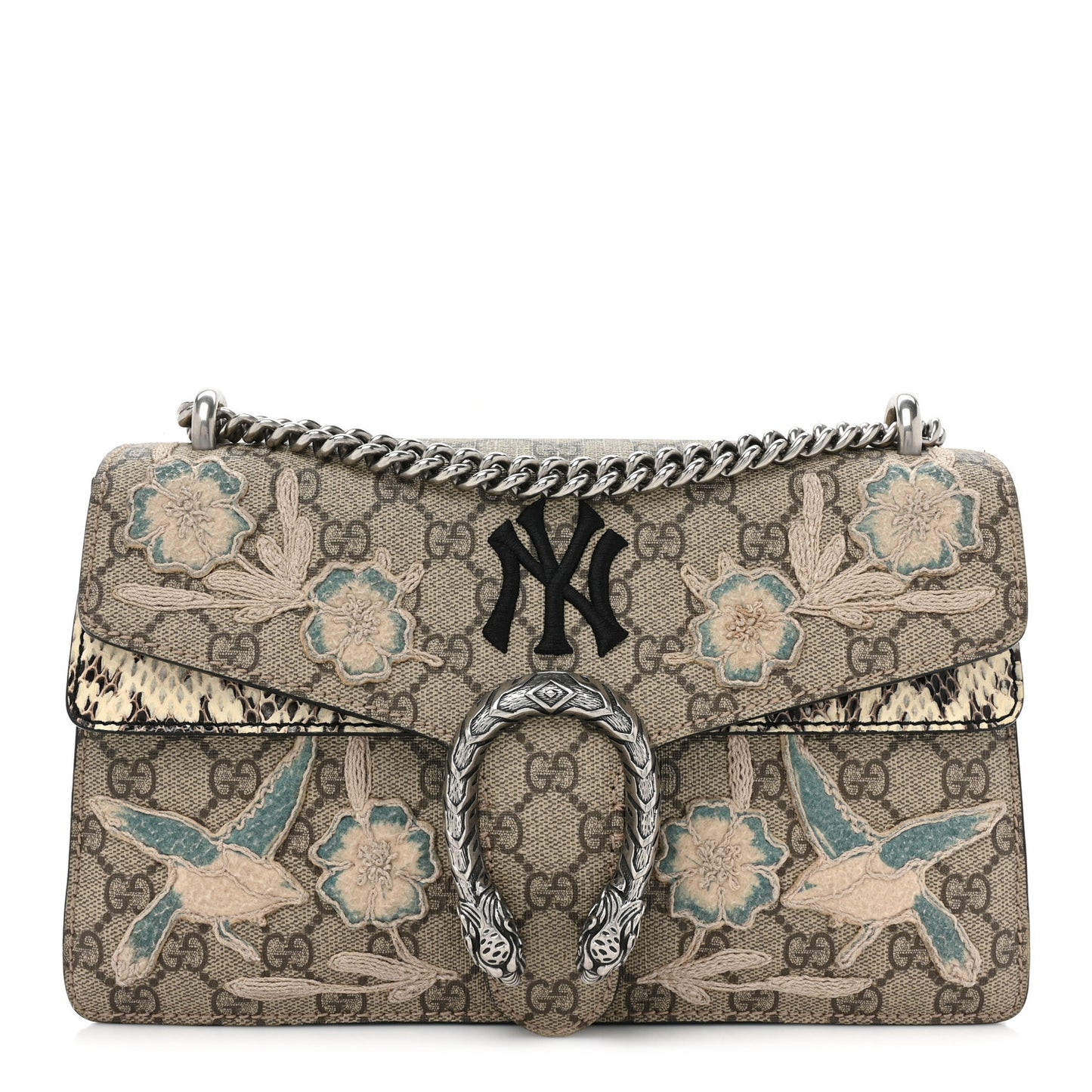 X MLB GG Supreme Monogram Python NY Yankees Patch Embroidered Small Dionysus Shoulder Bag