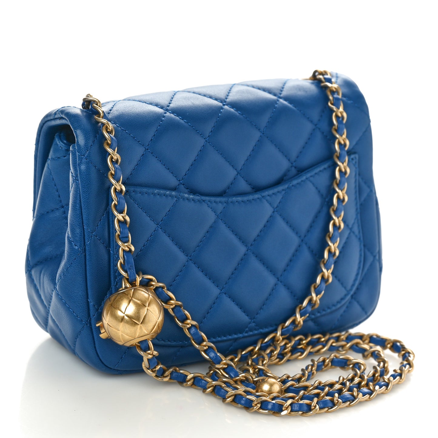 Lambskin Quilted Mini Pearl Crush Flap Blue