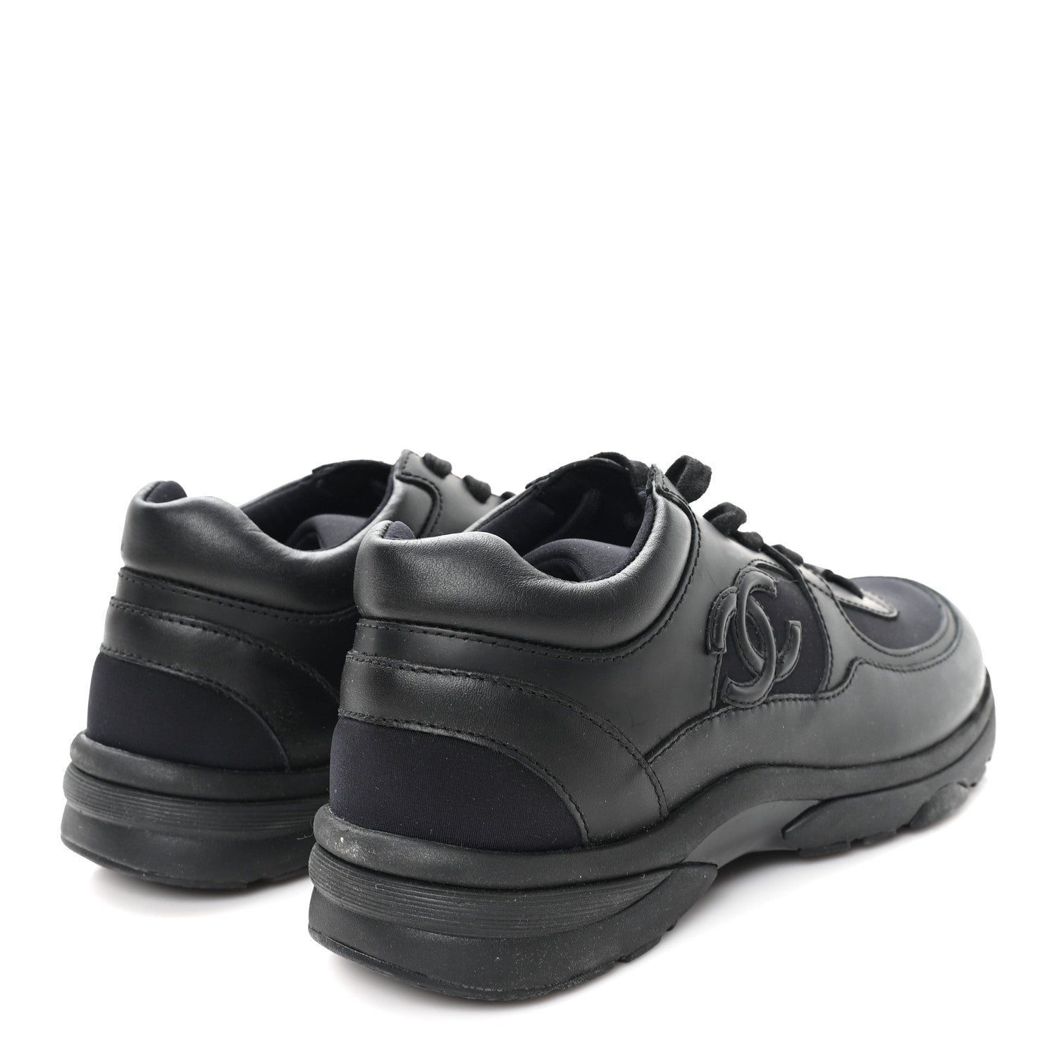 Chanel Lambskin Fabric CC Sneakers 36.5 Black 5 of 9