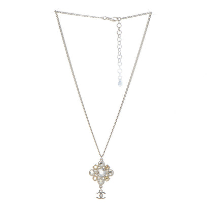 Chanel Crystal CC Pendant Necklace Silver 3 of 6