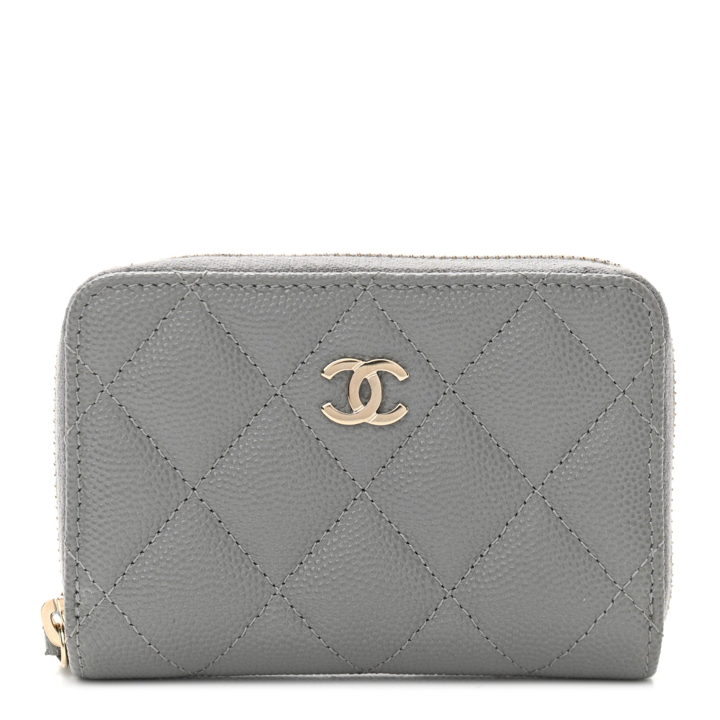 Caviar Quilted Zip Coin Purse Grey