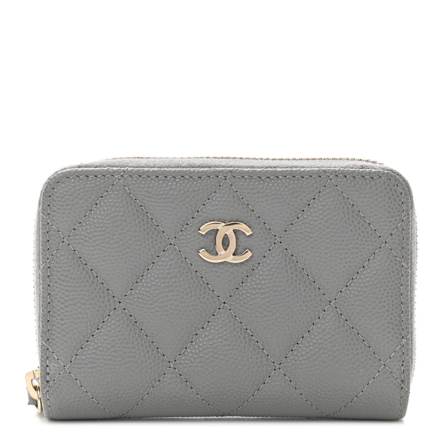 Chanel Caviar Quilted Zip Coin Purse Grey 1 of 12