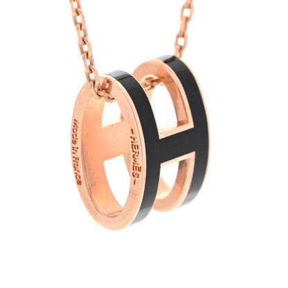 Hermes Lacquered Rose Gold Pop H Pendant Necklace Black 4 of 6